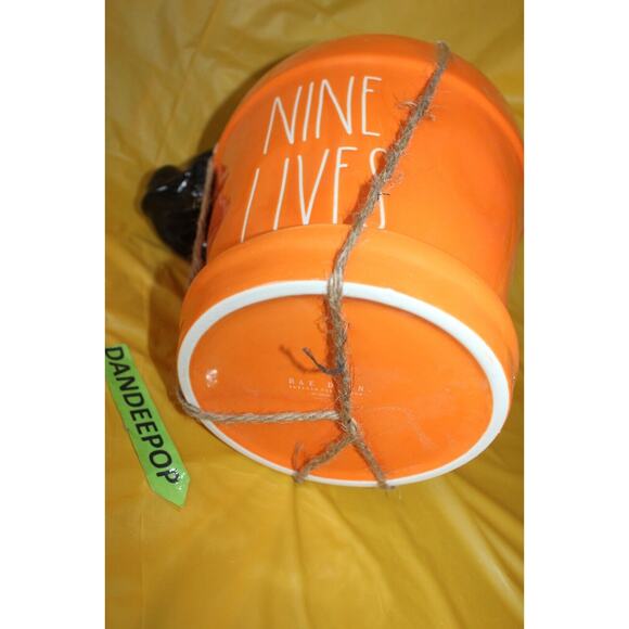 Rae Dunn Nine Lives Large Orange Ceramic Planter Pot With Black Cat Halloween - Picture 8 of 8